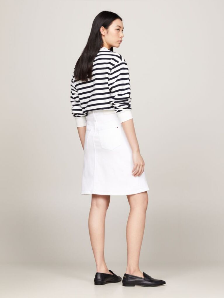 White High Rise White Denim A-Line Mini Skirt  Women