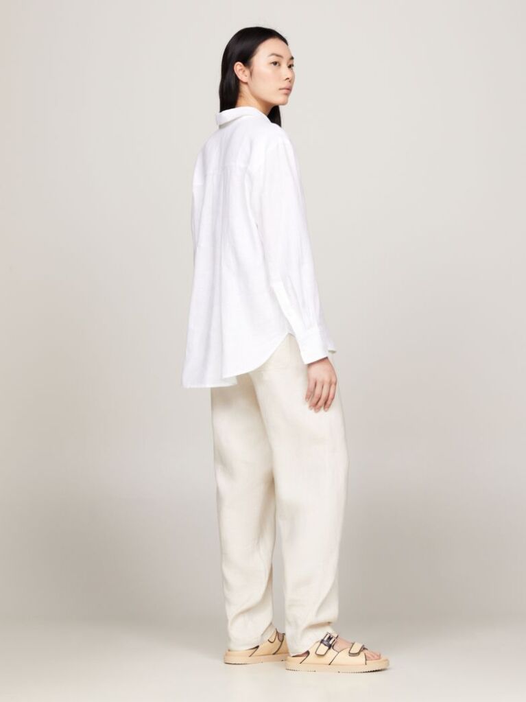 White Linen Patch Pocket Relaxed Fit Shirt  Women