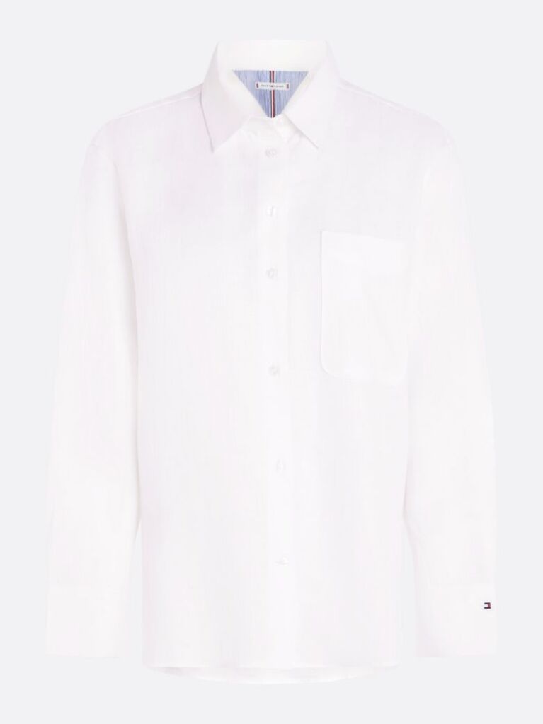 White Linen Patch Pocket Relaxed Fit Shirt  Women