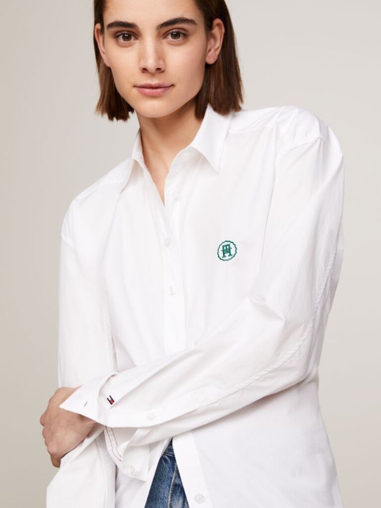 White TH Monogram Waisted Regular Fit Shirt  Women