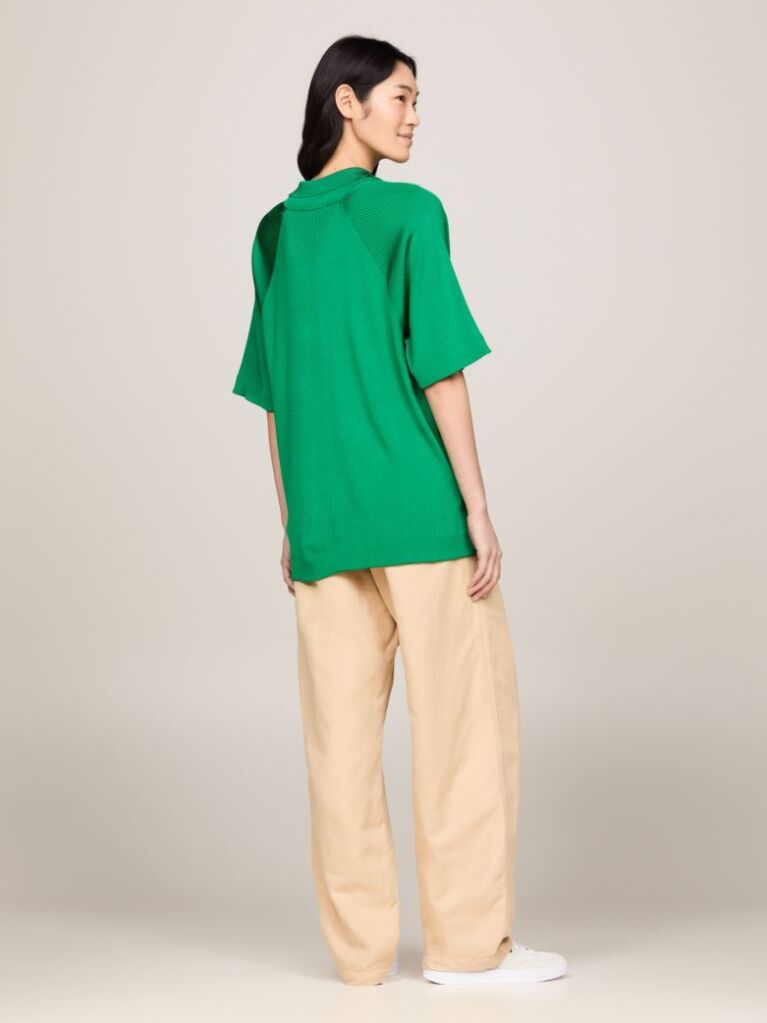 Πράσινο Ριμπ Oversized Πουλόβερ Με Πόλο Γιακά  Γυναίκες