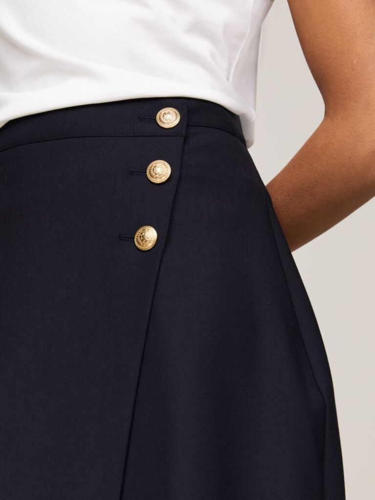 Blue Gold Button Wrap Midi Skirt  Women