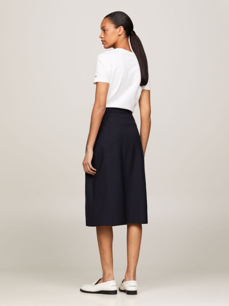 Blue Gold Button Wrap Midi Skirt  Women