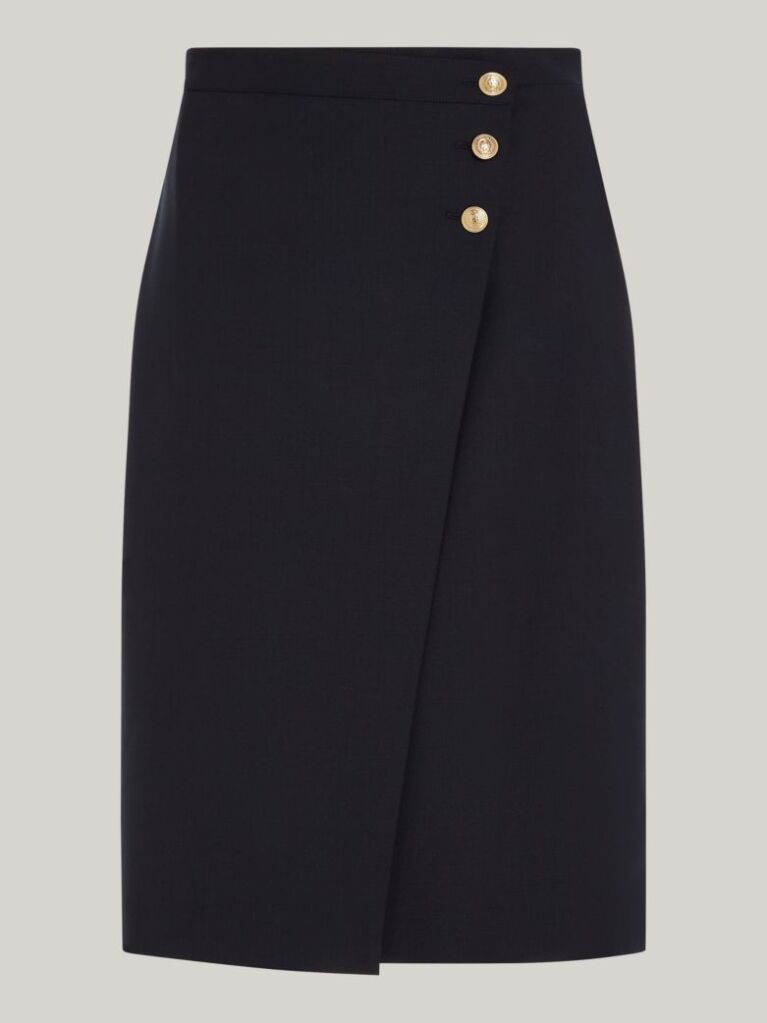 Blue Gold Button Wrap Midi Skirt  Women