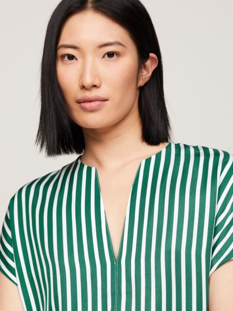 Multi Fluid Stripe V-Neck Short Sleeve Blouse  Women