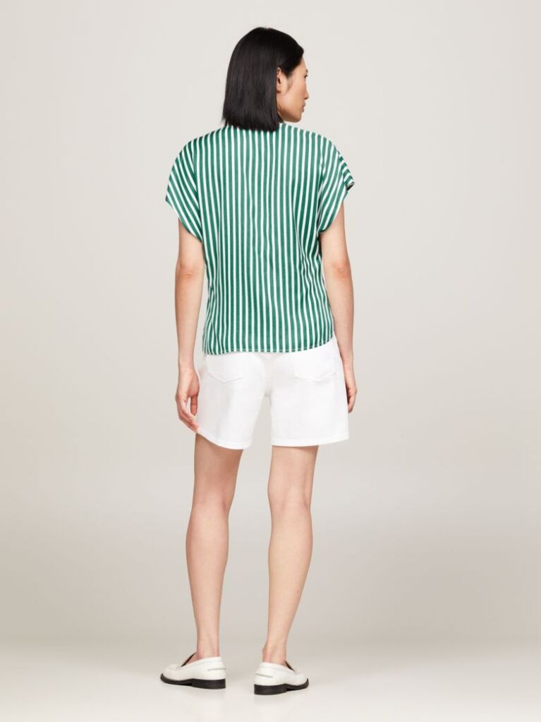 Multi Fluid Stripe V-Neck Short Sleeve Blouse  Women