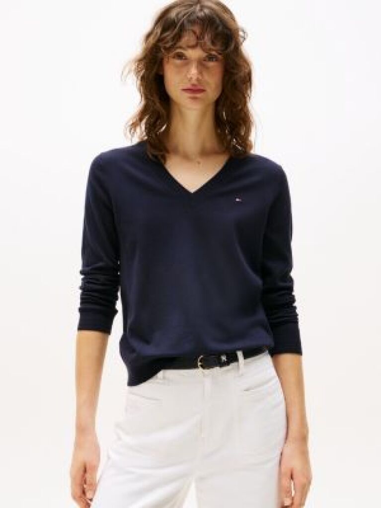 Blue Jersey V-Neck Sweater  Women