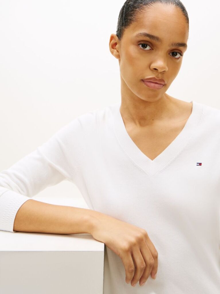 Beige Jersey V-Neck Sweater  Women