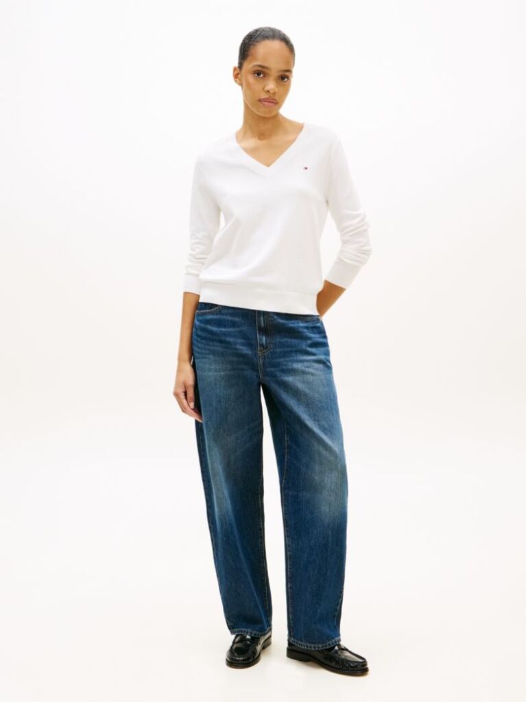 Beige Jersey V-Neck Sweater  Women