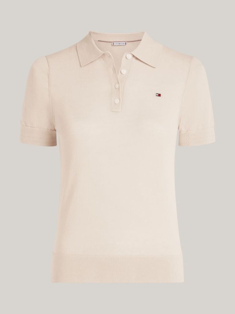 Beige Short Sleeve Polo Collar Jumper  Women