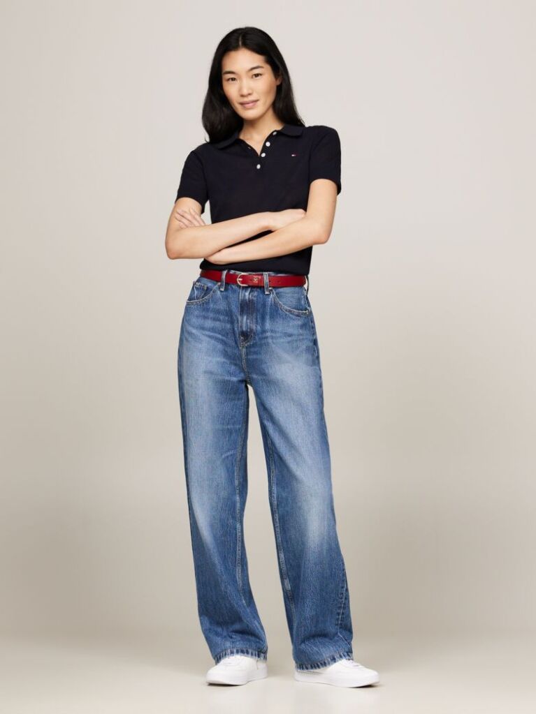 Blue Short Sleeve Polo Collar Jumper  Women
