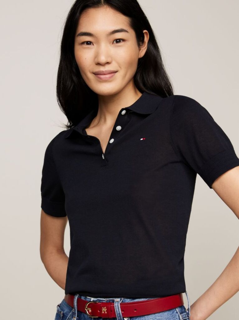 Blue Short Sleeve Polo Collar Jumper  Women