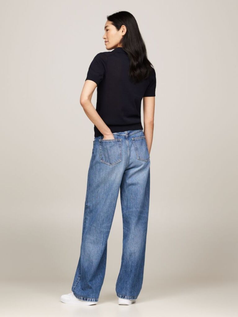 Blue Short Sleeve Polo Collar Jumper  Women