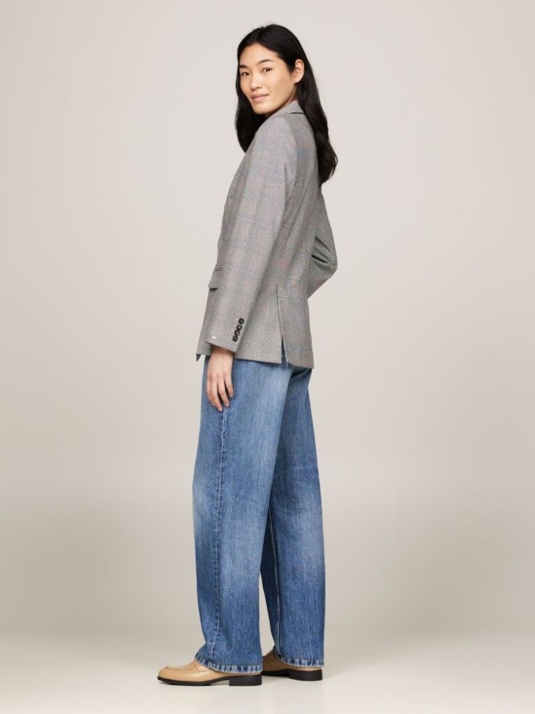 Grey Prince Of Wales Check Single Breasted Blazer  Women