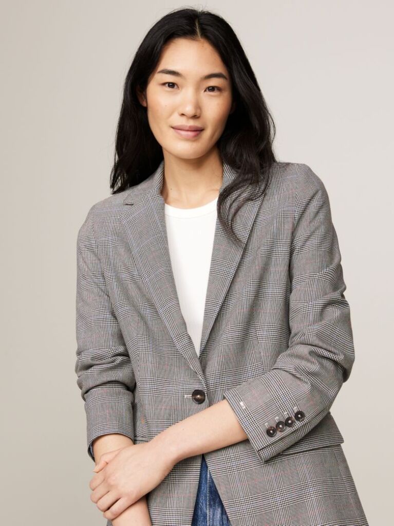 Grey Prince Of Wales Check Single Breasted Blazer  Women