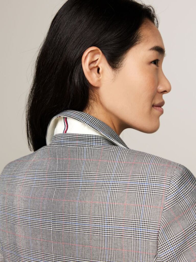 Grey Prince Of Wales Check Single Breasted Blazer  Women