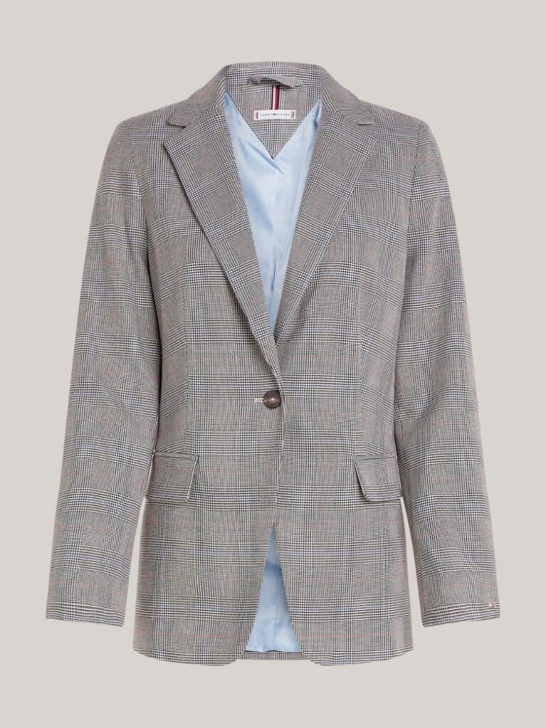 Grey Prince Of Wales Check Single Breasted Blazer  Women