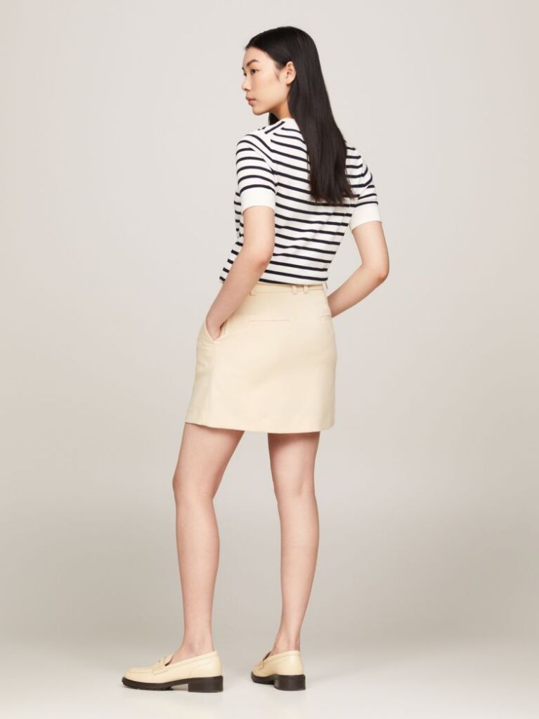 Beige Flag Embroidery A-Line Mini Skirt  Women