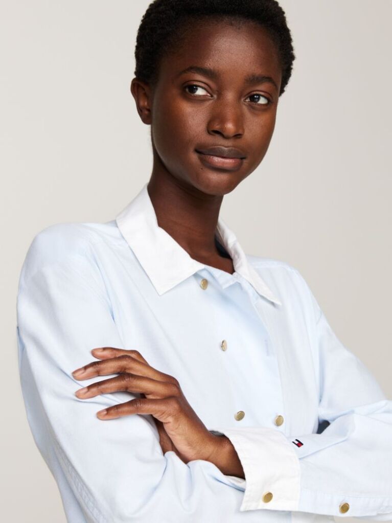 Blue Double Button Waisted Fitted Shirt  Women