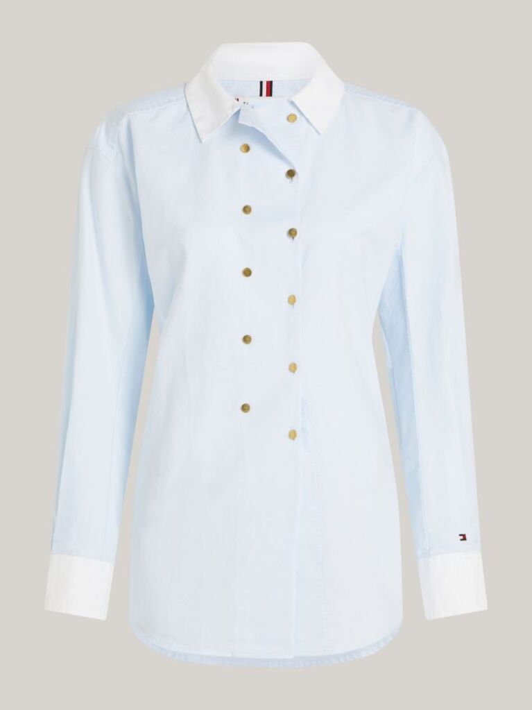 Blue Double Button Waisted Fitted Shirt  Women