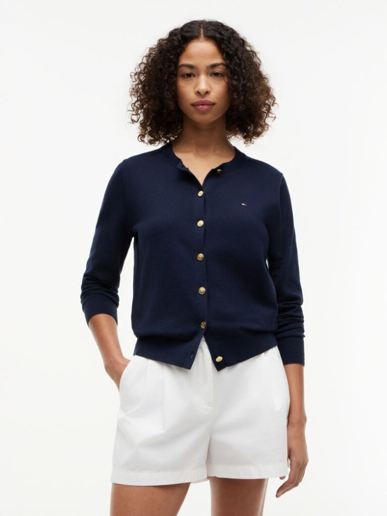 Blue Jersey Crew Neck Cardigan  Women