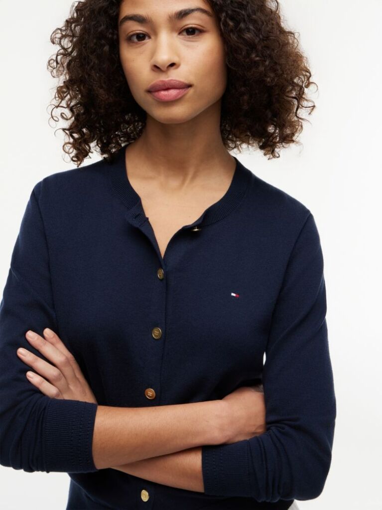 Blue Jersey Crew Neck Cardigan  Women