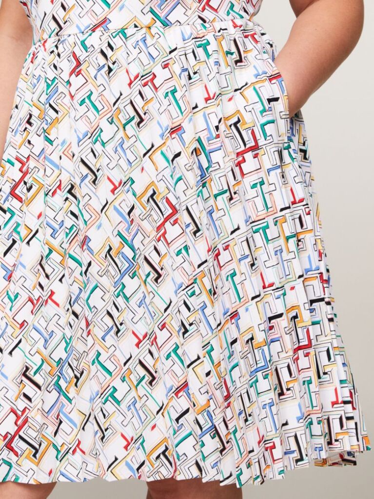 Multi Curve TH Monogram Pleated Short Sleeve Shirt Dress  Women