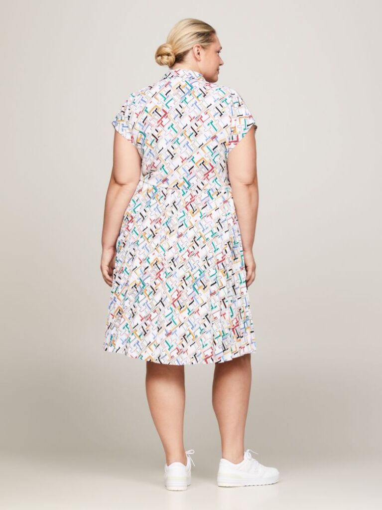 Multi Curve TH Monogram Pleated Short Sleeve Shirt Dress  Women