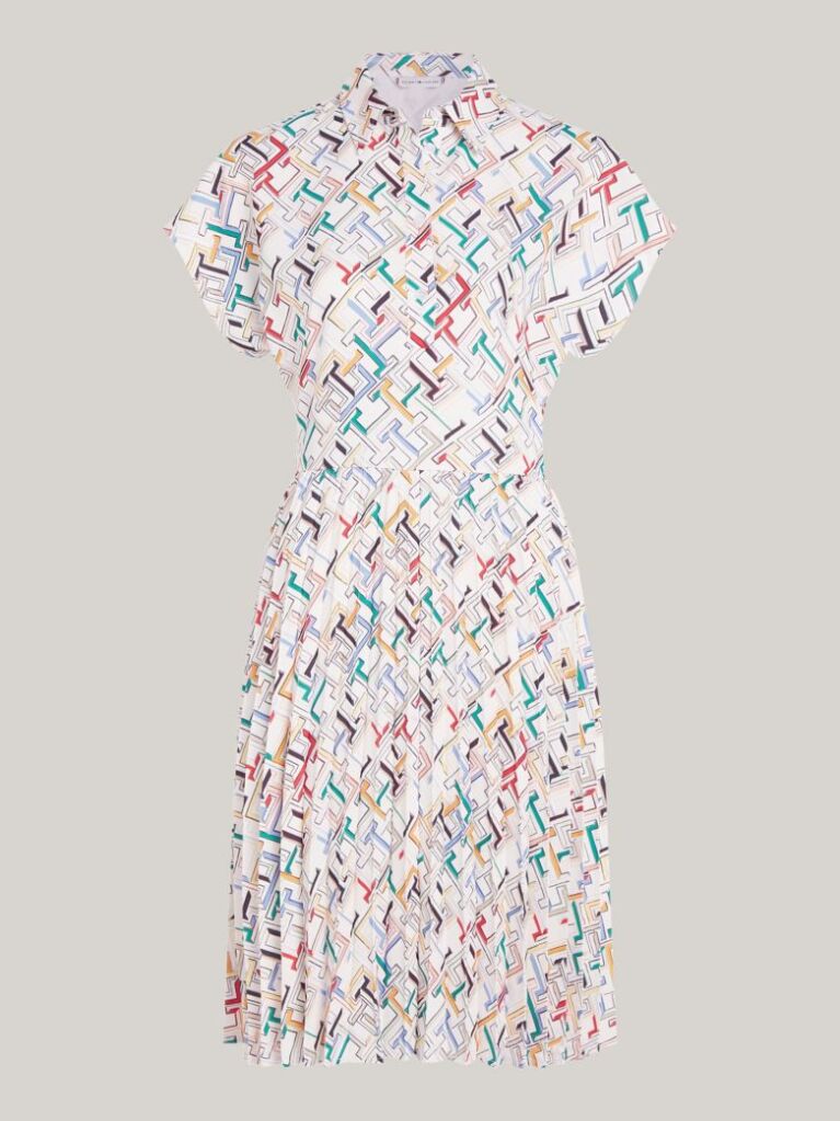 Multi Curve TH Monogram Pleated Short Sleeve Shirt Dress  Women