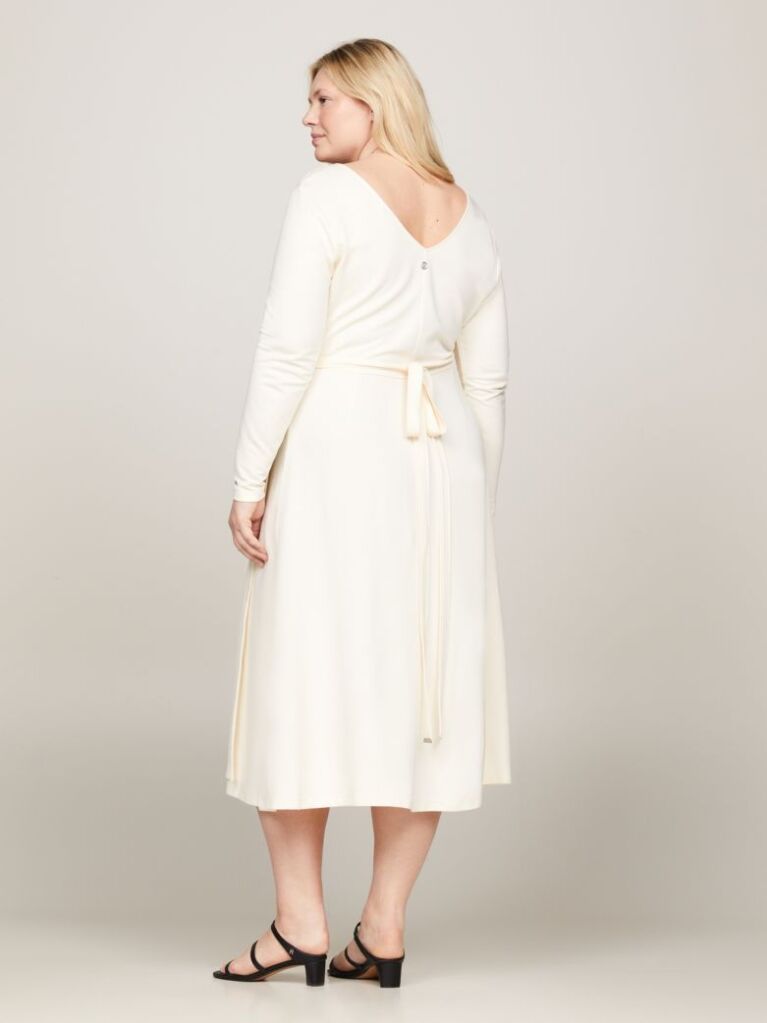 Beige Curve Slim Fit Belted V-Neck Midi Dress  Women