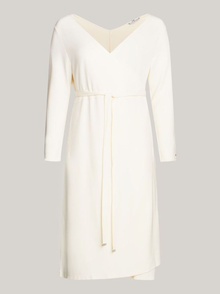 Beige Curve Slim Fit Belted V-Neck Midi Dress  Women