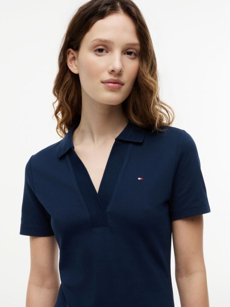 Blue Slim Open V-Neck Polo Dress  Women