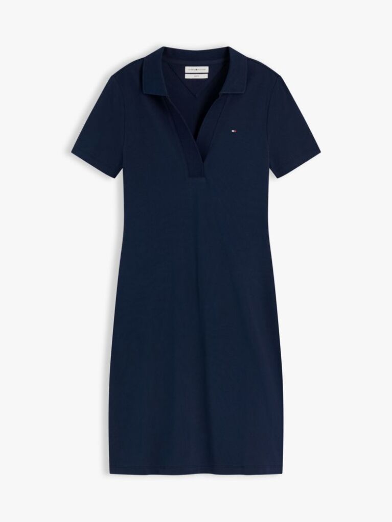 Blue Slim Open V-Neck Polo Dress  Women