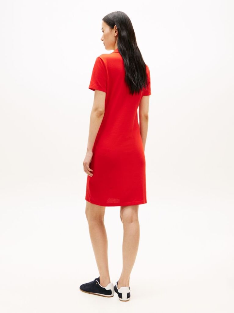 Red Slim Open V-Neck Polo Dress  Women