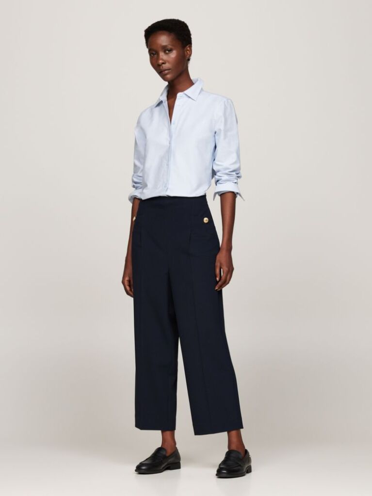 Blue Twill Relaxed Straight Leg Trousers  Women