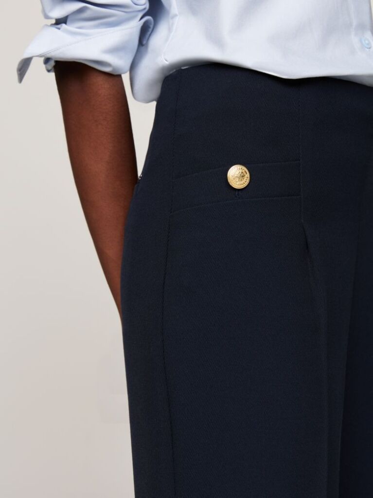Blue Twill Relaxed Straight Leg Trousers  Women