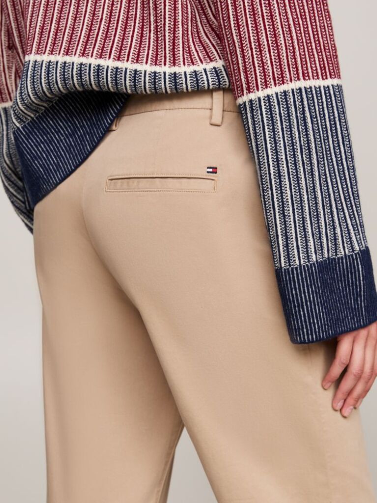 Beige Stretch Cotton Slim Straight Chinos  Women