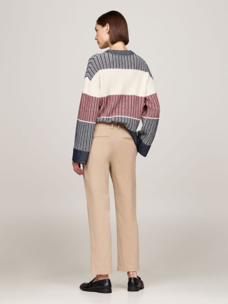 Beige Stretch Cotton Slim Straight Chinos  Women