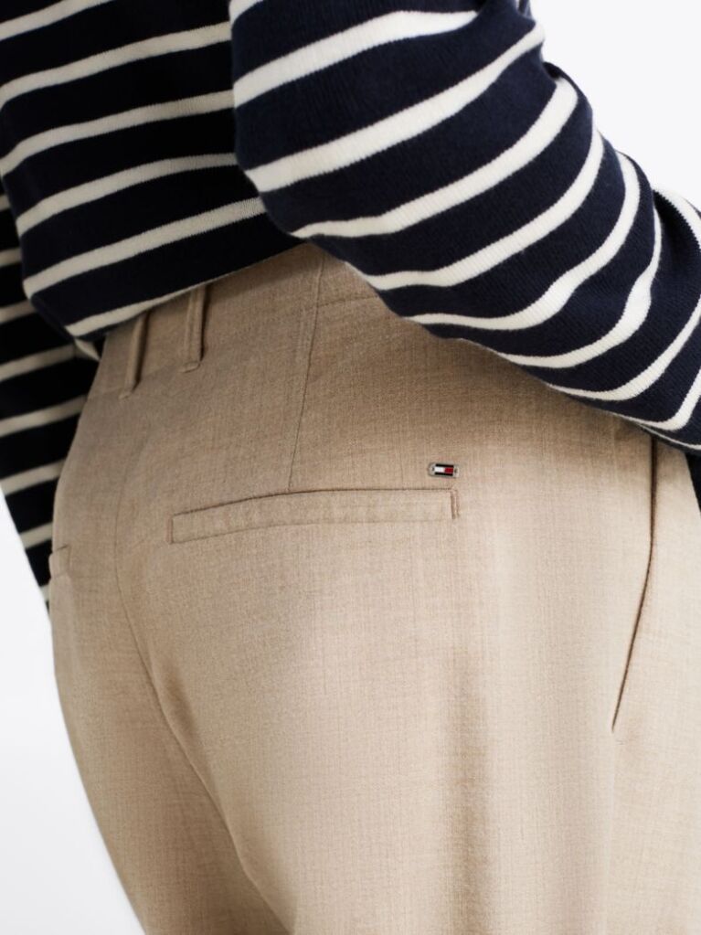 Beige Wool Blend Relaxed Straight Leg Trousers  Women