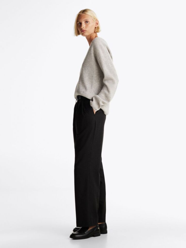 Black Wool Blend Relaxed Straight Leg Trousers  Women