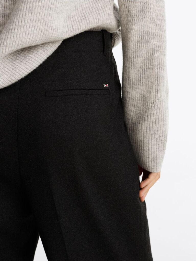 Black Wool Blend Relaxed Straight Leg Trousers  Women