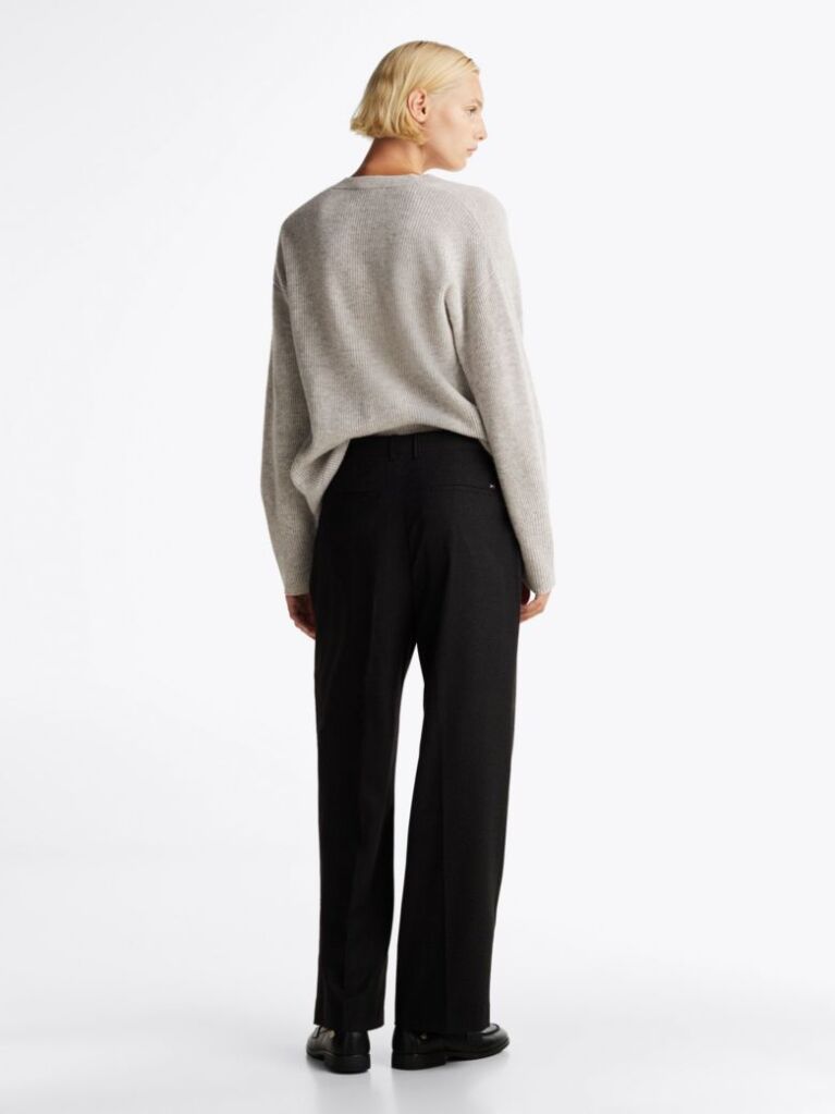 Black Wool Blend Relaxed Straight Leg Trousers  Women