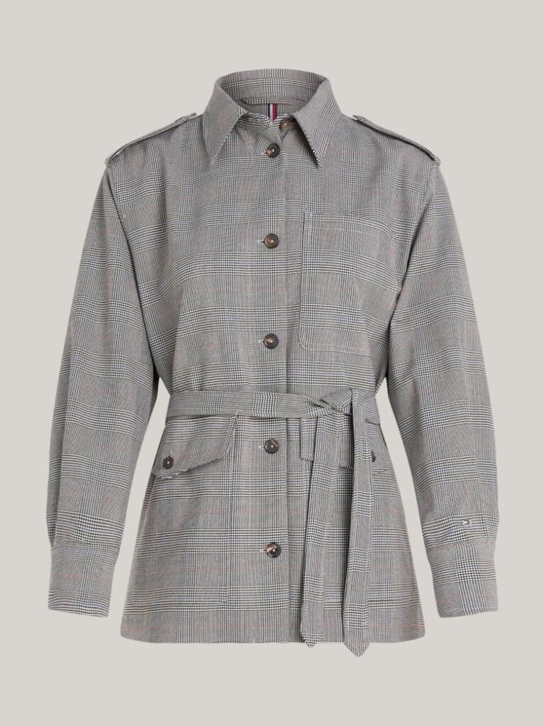 Grey Prince Of Wales Check Belted Blazer Jacket  Women