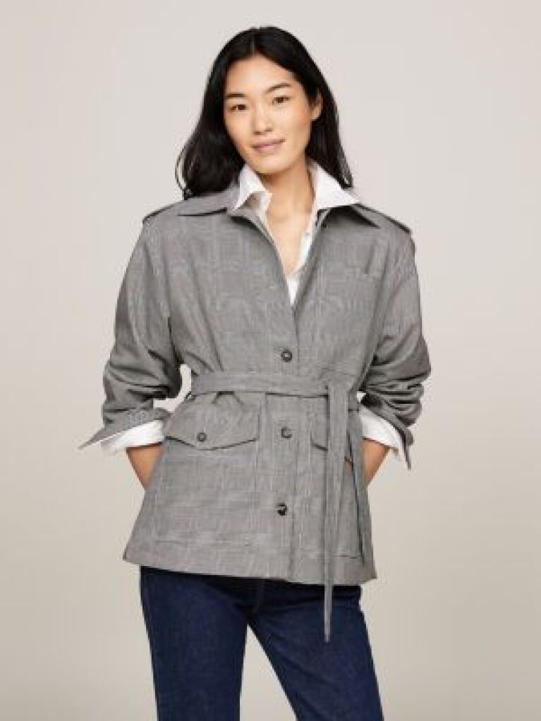 Grey Prince Of Wales Check Belted Blazer Jacket  Women