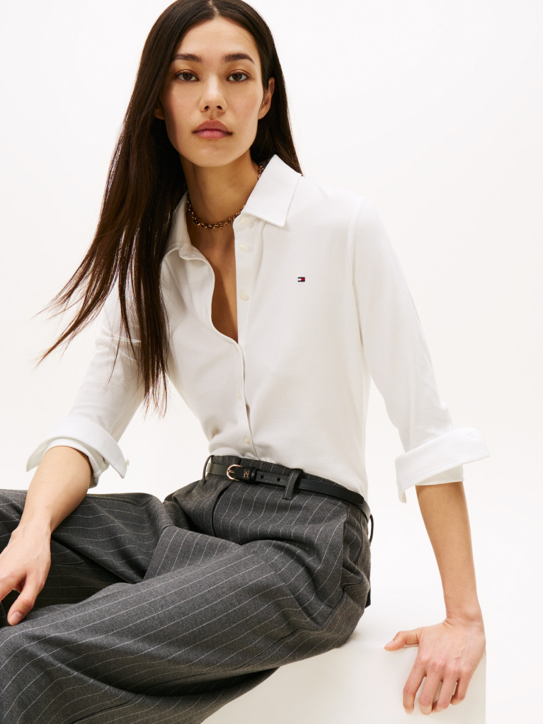 White 1985 Slim Fit Pique Shirt  Women