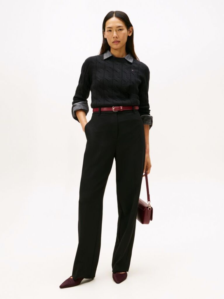 Black Pure Wool Cable Knit Jumper  Women