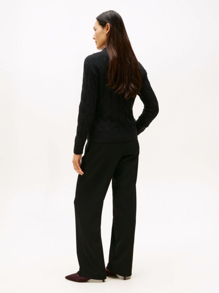 Black Pure Wool Cable Knit Jumper  Women