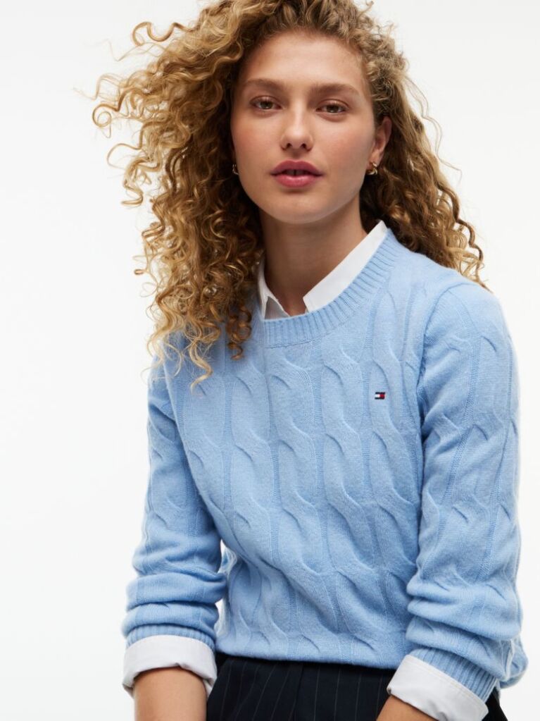 Blue Pure Wool Cable Knit Jumper  Women
