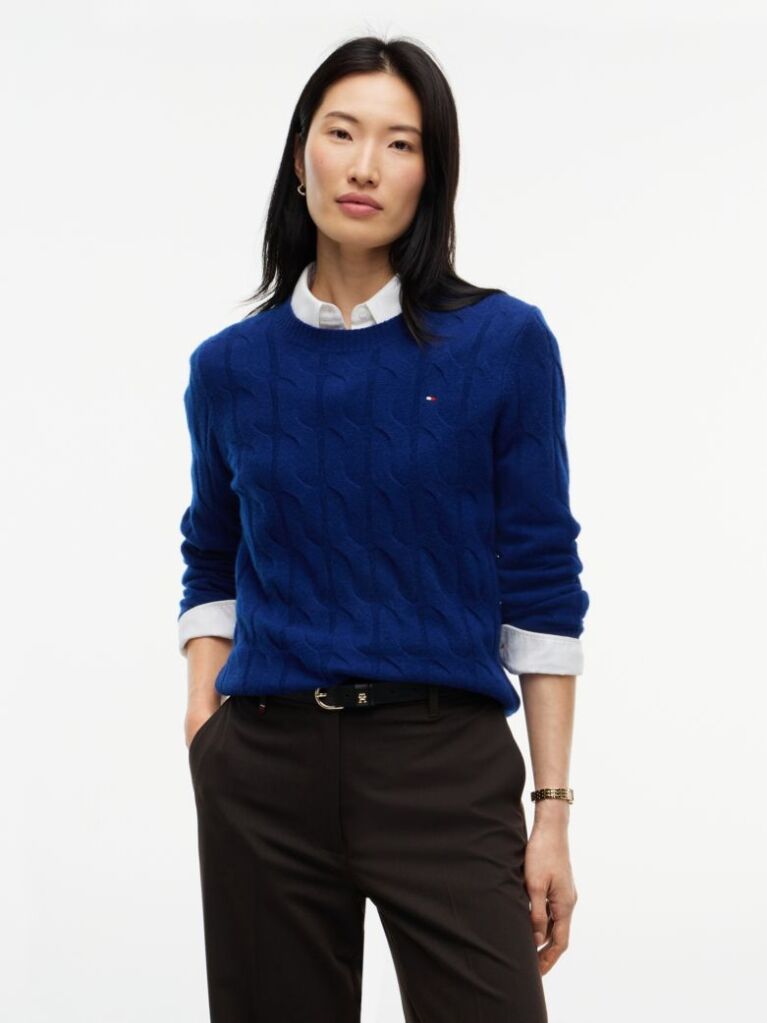 Blue Pure Wool Cable Knit Jumper  Women
