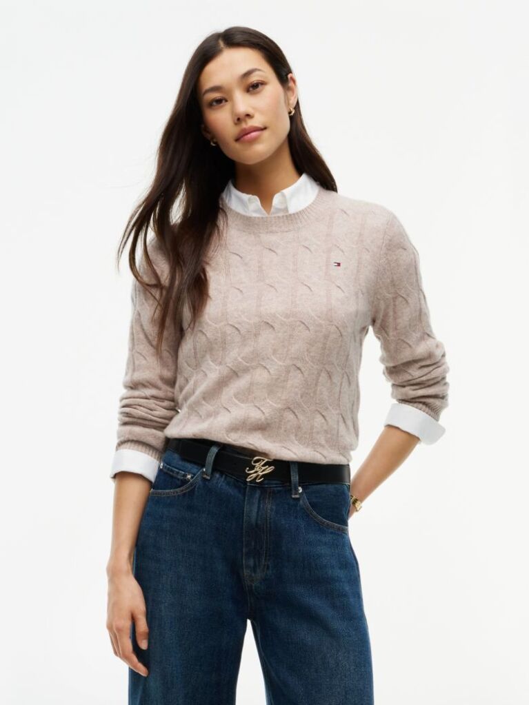 Beige Pure Wool Cable Knit Jumper  Women